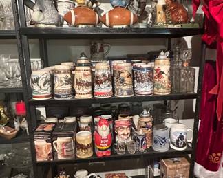 Whiskey Decanters (empty); Budweiser Steins; German Steins