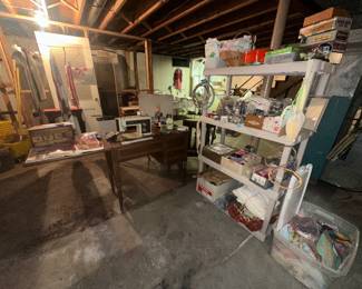 Sewing machines; Sewing Items; Quilt Blocks; Fabric Pieces; Cigar Boxes