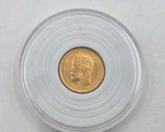 1200  1900 Nicholas II 5 Roubkes Russian Gold Coin, 4.3g 