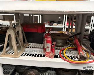 2228  3 Bottle Jacks, 2 Jack Stands, Pressure Regulator 