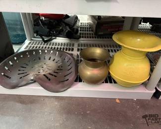 2266  Metal Tractor Seat and 2 Spittoons 