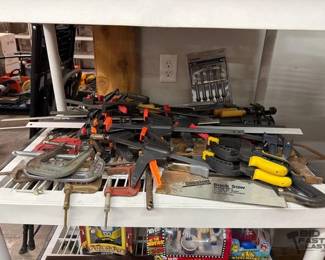 2384  Clamps, Kobalt Chisel Set, Saws, Come Along 