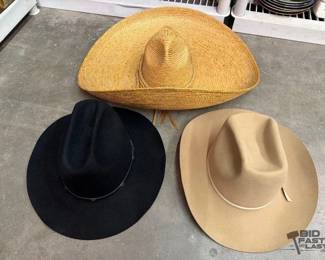 2390  2 Cowboy Hats and 1 Wicker Hat 