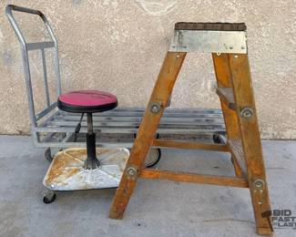 2538  Snap On Shop Chair, Wooden Step Ladder, Aluminum Cart 