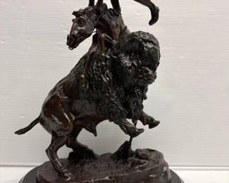 8132  Frederic Remington Buffalo Horse Bronze Statue 