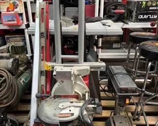 2158  Craftsman Table Saw, 8 Drill Press, Miter Saw, and Levels 