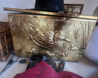 Brass fireplace ox with duck duckling