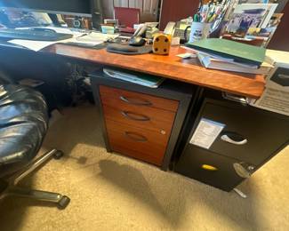 Office desk; filing cabinets