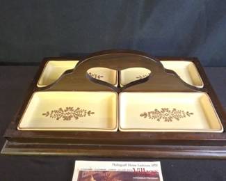 Vintage Pfaltzgraff Village Wood Tray With Ceramic Inserts