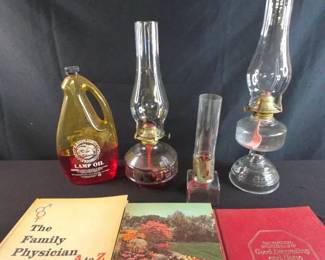 Vintage Oil Lamps And Books