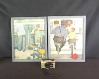 006 Norman Rockwell Prints Framed And Vivitar 35 mm Camera
