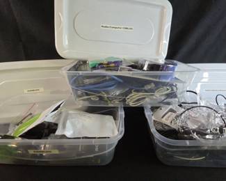 Misc. Lot With Earbuds, Radio Cable, Wall Warts, Audio Computer Cables