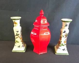 Chinese Bird And Fruit Candle Stick Holders