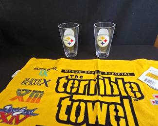 Pittsburgh Steelers Glaases And Terrible Towel