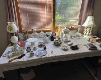 Lamps, antique dresser set and more