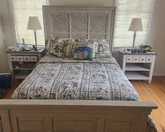 Liberty Furniture Company. Bed, two side tables, dresser with mirror, and bureau. New.