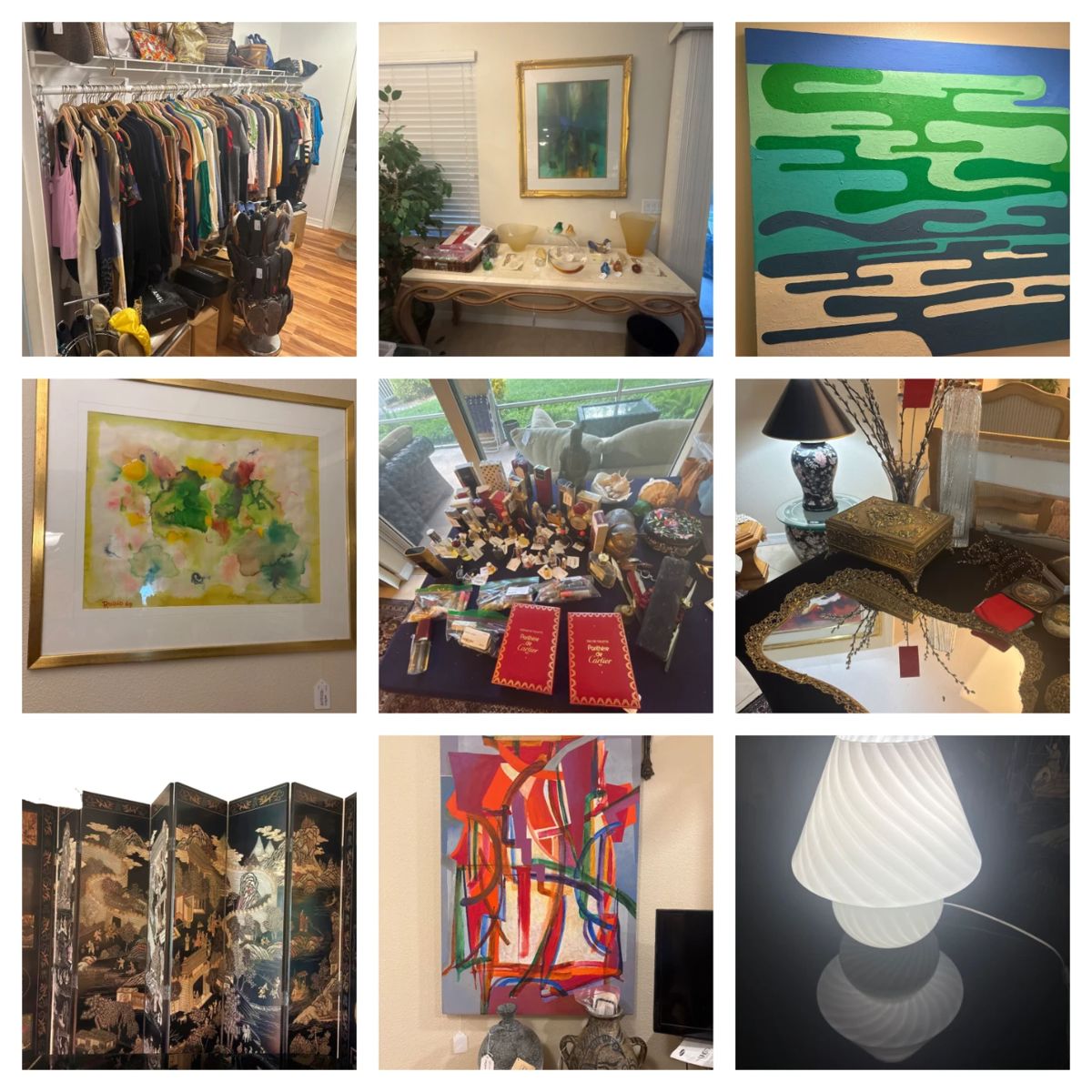 Designer Clothing and Accessories
California-style Kreiss living, dining & bedroom furniture
Murano glass pieces
Designer housewares & décor
Original Abstract Artwork by William Ronald and Darlene Basso Noble
High-end kitchen appliances and fine dishes
Vintage Oriental Asian Ming Style Coromandel Chinoiserie Black Eight Panel Screen
Young Chang G213 Semi Concert Grand Piano
Gucci
Chanel
Ferragamo
Escada
St. John
Carlos Falchi
Eric Javitz
Bottega Veneta
Stuart Weitzman
Charles Jourdan
Bally
Cole Haan
Tommy Bahama
Paul Brent
Saks and Dior
Designer Fragrances
Cartier
Gucci
Hermès
Carolina Herrera
Guerlain Samsara
Housewares
Le Creuset
Limoges
Villeroy & Boch
Emile Henry
All-clad, Pyrex, Cuisinart
Young Chang G213 Semi Concert Grand Piano
7’ Polished Ebony Semi-Concert Grand