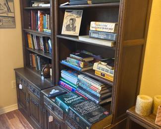 Hand tooled shelves coffee table books