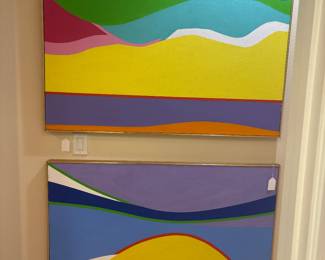 Abstract Modern Original Paintings Framed Flat Each 48" X 36"