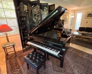 Young Chang G-213 7' Polished Ebony Semi Concert Grand Piano
Gorgeous Polished Ebony finish, sturdy yet elegant hand-crafted legs, and a Premium Solid Sitka Spruce Soundboard, this piano truly looks every bit as amazing as the beautiful sounds it creates!
7 feet in length, semi-concert grand has an incredible depth of tone. The bass section is full, resonant, and powerful. The mid-range sings beautifully with a highly lyrical and full tone! The upper range has a sparkling pristine quality while remaining full of tonal life.
Perfect for at-home use, in businesses, churches, or in music institutions, this magnificent instrument will revolutionize any space it inhabits.