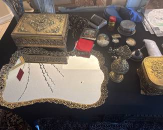 Vintage gilded vanity boxes and trays