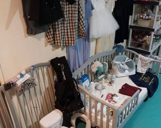 toddler toilet, step through baby gate, Lille baby carrier, toddler bed with mattress, flower girl dress, Fischer-Price rocking horse 