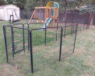 dog fence, swing set with slide