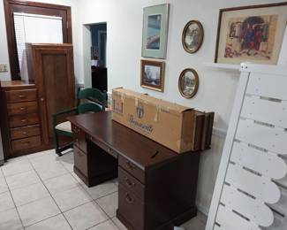 office desk, vintage wardrobe