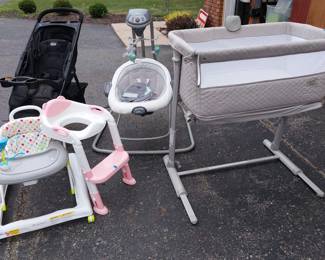 Graco swing/bouncer seat, Ronbei bassinet/co sleeper, babytrend walker, Chicco stroller