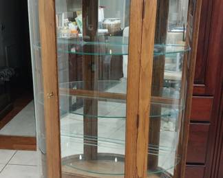 curved glass front cabinet, Murano glass birds