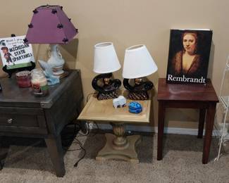 end table, side table, table lamps, candles