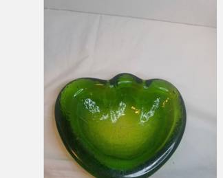 Vintage Blenko Freeform Green Glass Dinosaur Footprint Ashtray, Nut or Candy Dish