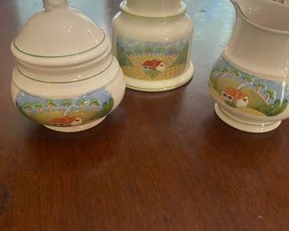 1980's Sangostone "Country Cottage" creamer & sugar and votive