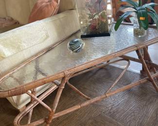 Boomerang style rattan patio table