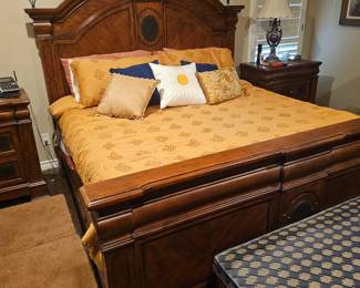 Wooden king bed. With matching dresser, armoire, 2 night stands and chest of drawers all sold seperately 