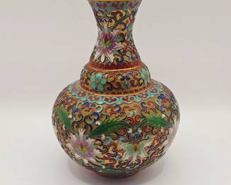 Antique Chinese Cloisonne Champleve Open-work Garlic-mouth Vase 
