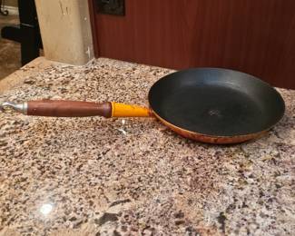 Vintage Le Creuset France Flame Orange 9.5" Frying Pan  Heavy Skillet