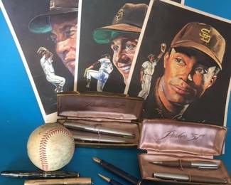 PCL baseball with signatures & vintage fountain pens