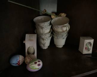 Coffee Cups and Decorative Eggs
