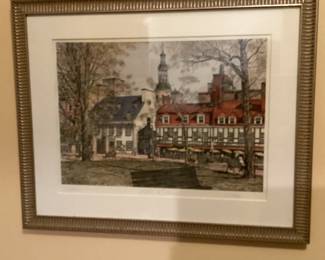 Wall Art Lithoraph of the Musee de Cire Wax Museum and Place d Armes In Quebec City Canada