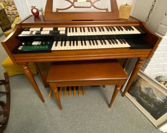 PRESELL ITEM! $75 Call 478-455-0137 to purchase now! Vintage Wurlitzer organ. Plays but has a constant vibrato. Stool is included.
