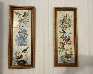 Handpainted framed tiles.