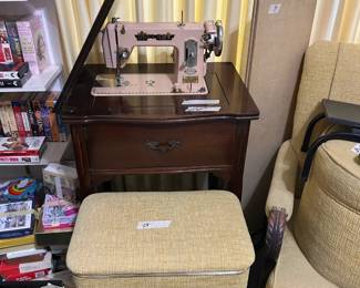 Singer sewing machine.  Sewing chest stool.