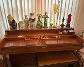 Look at those vases and urns, swag glass vase and that imported brass pitcher!  