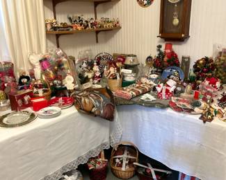 Christmas everywhere.  And picture frames.  And some Bobby Cox bobbleheads way up top!  And spot that beautiful Westminster chiming wall clock.