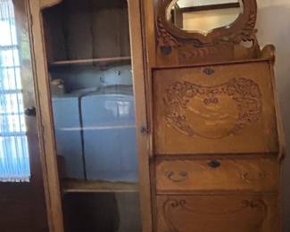 Antique Curio Secretary Cabinet