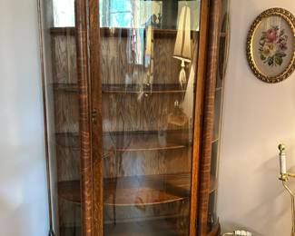 Oak Curved Glass Cabinet with Claw Feet