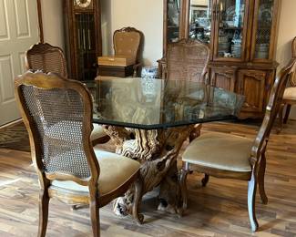 Center Root Glass Top Dining Table