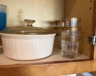 vintage glasses from the Culver Glass Company, corningware and Pyrex