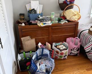 Miscellaneous decor and entertaining items. Bag of unused themed kid socks